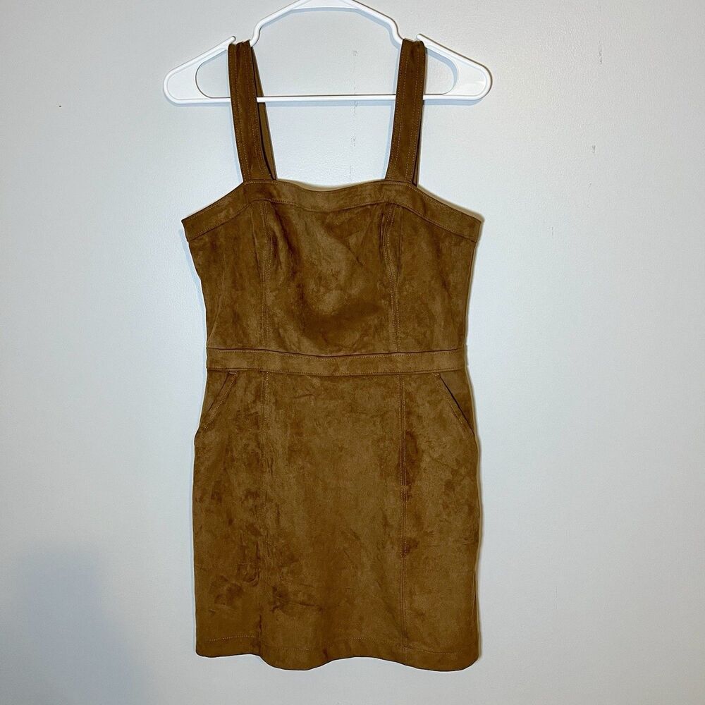 Abercrombie & Fitch Brown Faux Suede Pinafore Mini Dress Womens Small